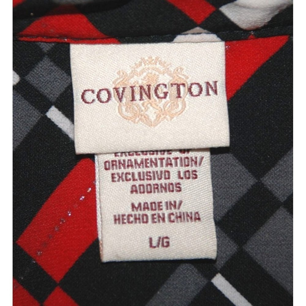 Covington Red Argyle Pattern Button Up Blouse Siz… - image 7